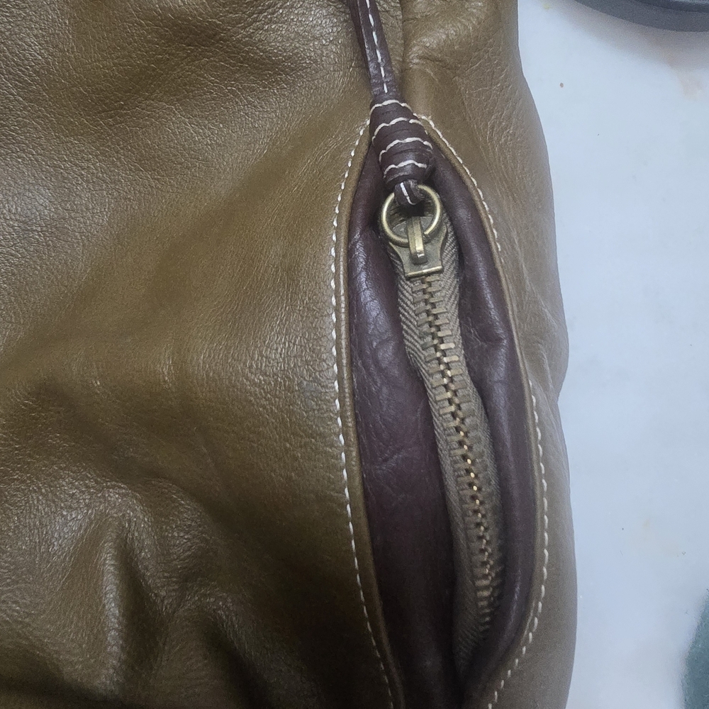 Pebbled Olive Shoulder Bag with Adjustable Strap - Picture 9 of 11